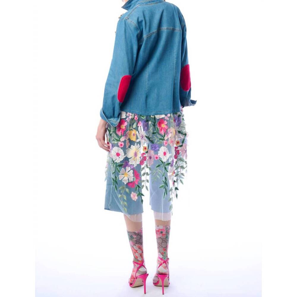 NEW ARATTA celine button down floral shirt dress in denim blue - Picture 4 of 10